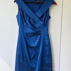 Tahari Size 2 Elegant Blue Satin Cocktail Dress NWOT
